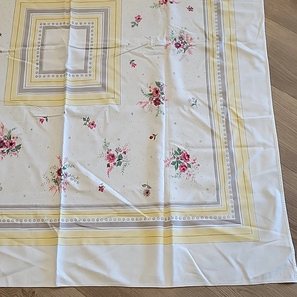 Vintage Floral Square Tablecloth with Yellow and Pink Rose Accents